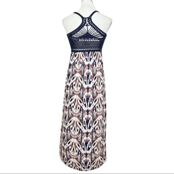 Ella Moss Navy Blue Crochet Colorful Watercolor Split Hem Sleeveless Maxi Dress - Picture 3 of 12